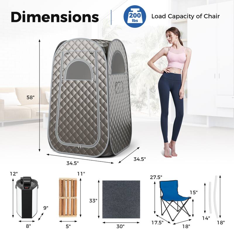 Gymax Portable Home Sauna Full Body Steam Sauna Tent w/ 3L Steam - 34.5''x 34.5''x 58''(L x W x H)