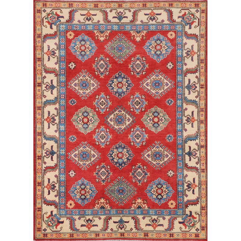Geometric Kazak Rug Hand-Knotted Bedroom Wool Carpet - 5'2" x 7'0"