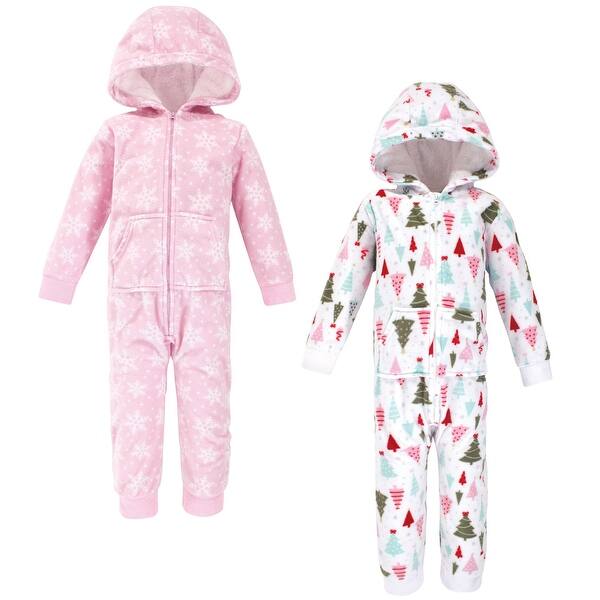 slide 1 of 1, Hudson Baby Toddler Girl Fleece Jumpsuits, Coveralls, and Playsuits 2pk, Sparkle Trees 2T - White/Pink