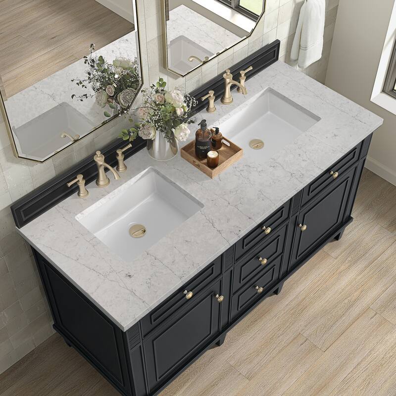 James Martin Vanities Lorelai 60" Double Vanity, Black Onyx - Eternal Jasmine Pearl.