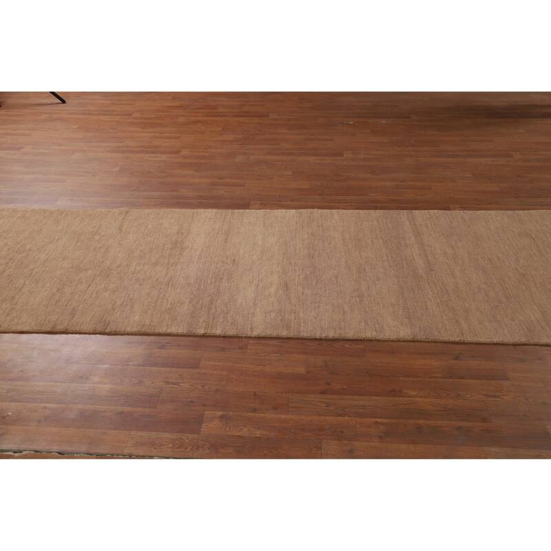 Gabbeh Modern Runner Rug Handmade Solid Brown Wool Carpet - 3'0"x 10'1"