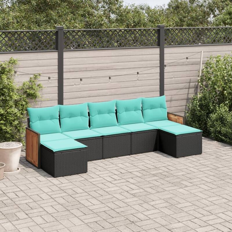 vidaXL 7 Piece Patio Sofa Set with Cushions Black Poly Rattan - 21.7x27.2x24.4-Without table