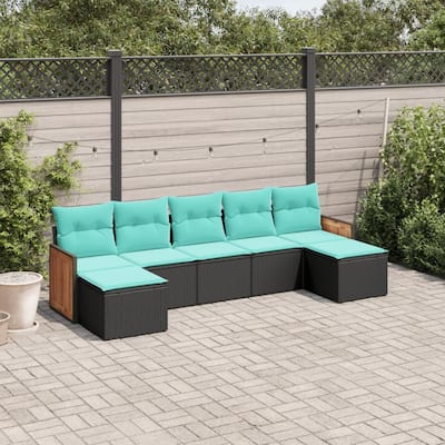 vidaXL 7 Piece Patio Sofa Set with Cushions Black Poly Rattan
