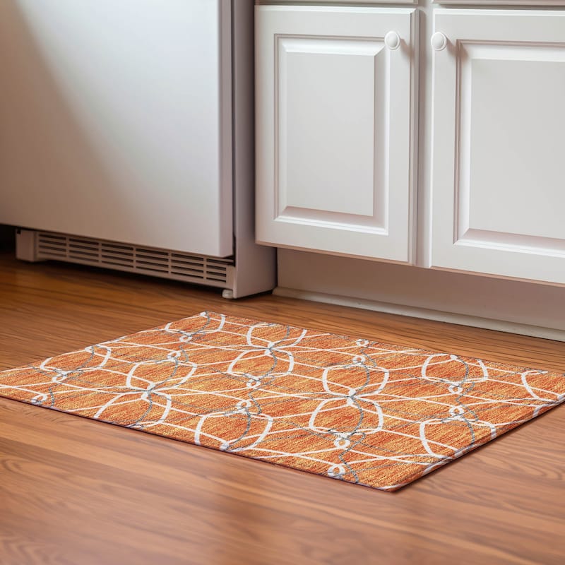 Premium Washable Super Soft Modern Floral Mayfield Rug - Orange - 1'8" x 2'6"