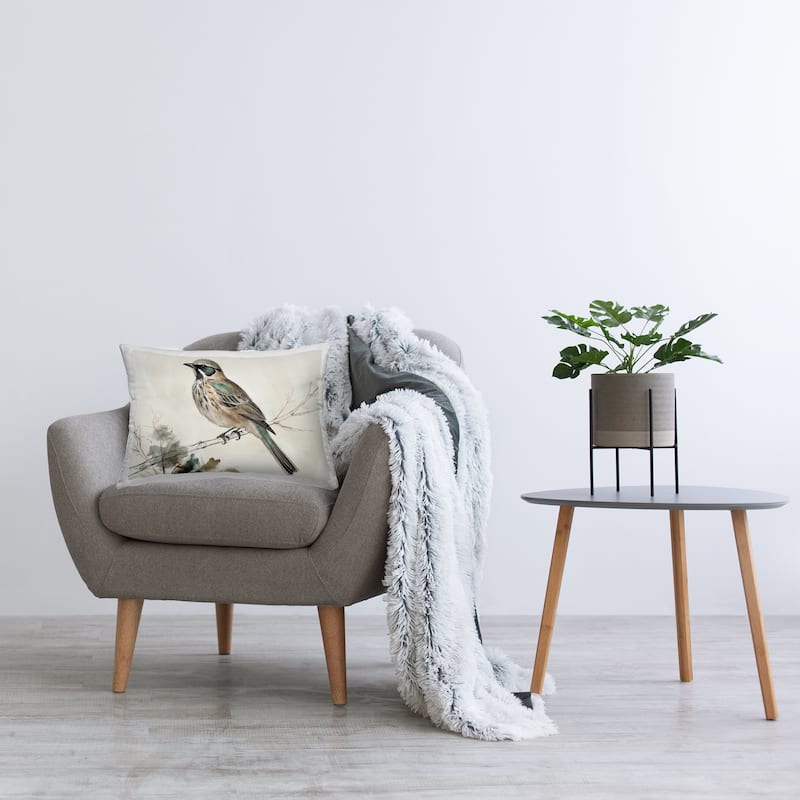 Stupell Perched Bird Illustration Decorative Printed Throw Pillow Design by LSR Creative Studio