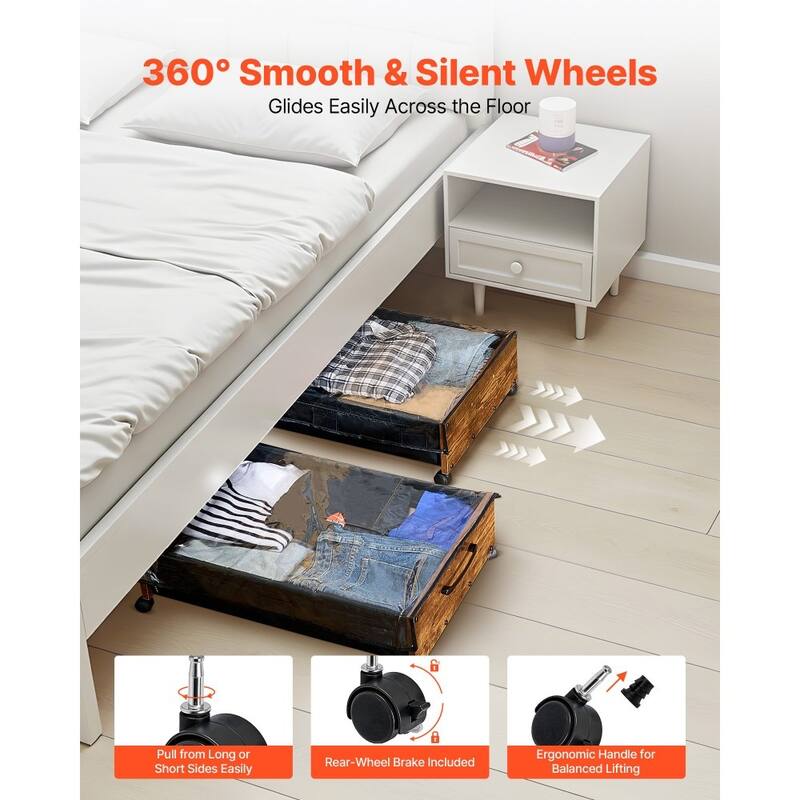 2-Pack Under Bed Storage Boxes with Label Slots Wheels and Clear Lid Fits Clothes Shoes Toys - 25.6 x 18.1 x 7.1 inch