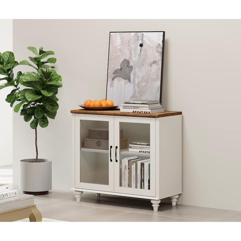 TV Stand with Glass Doors, TV Console Table TV Cabinet