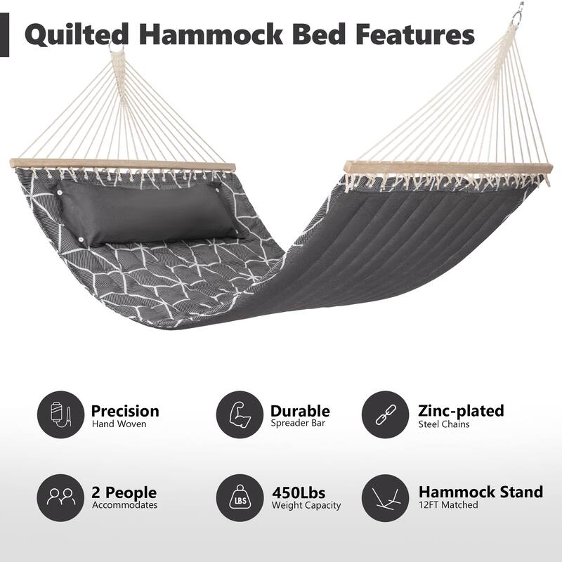 78'' Quilted 2 Person Hammock Beach Swing with Spreader Bars&Pillow - 55.1*122*1