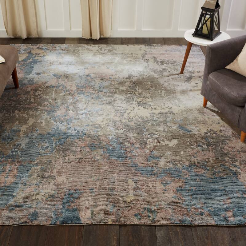 Modern Multi-Colored Hand-Knotted Wool & Viscose Area Rug