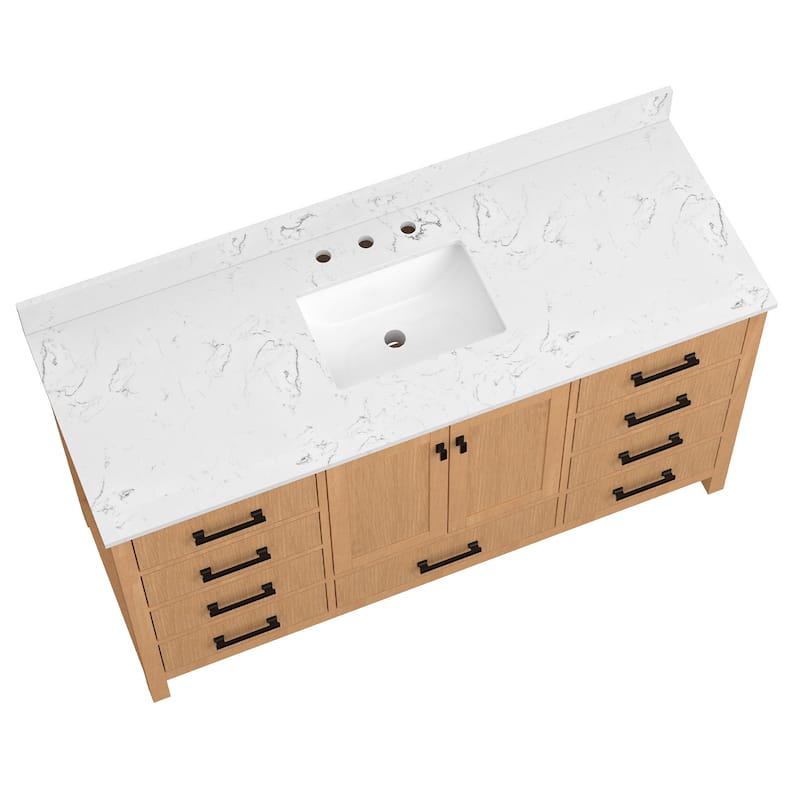 StarrySky 60 inch Undermount Single Sink Bathroom Vanity with Engineered Carrara Marble Top
