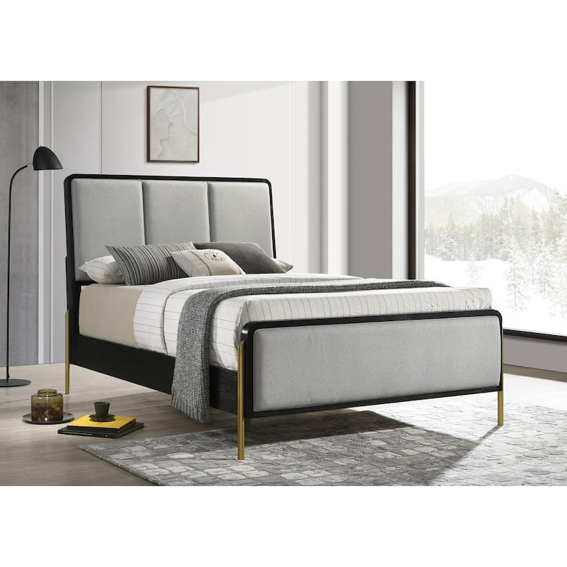 Anser Black and Grey Panel Bed with Metal Leg - Queen