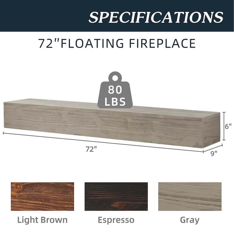 72" Rustic Wood Fireplace Mantel,Wall-Mounted & Floating Shelf For Home Decor