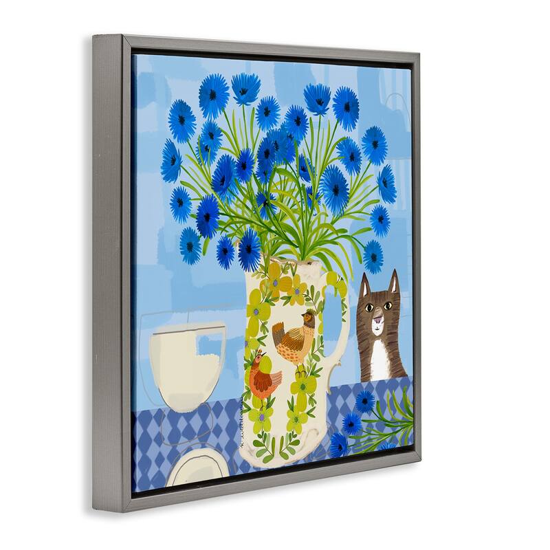 Stupell Whimsical Jug of Cornflowers Framed Floater Canvas Wall Art Design By Kay Widdowson