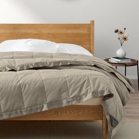 Lightweight White Down Blanket Oversize Satin Trim Design Cotton Cover
