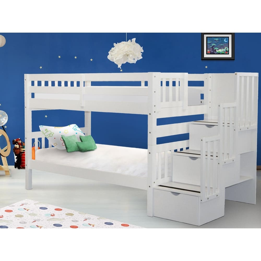 Taylor & Olive Trillium Twin over Twin Stairway Bunk Bed, 3 Steps