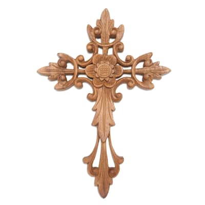 NOVICA Natural Cross, Wood wall cross