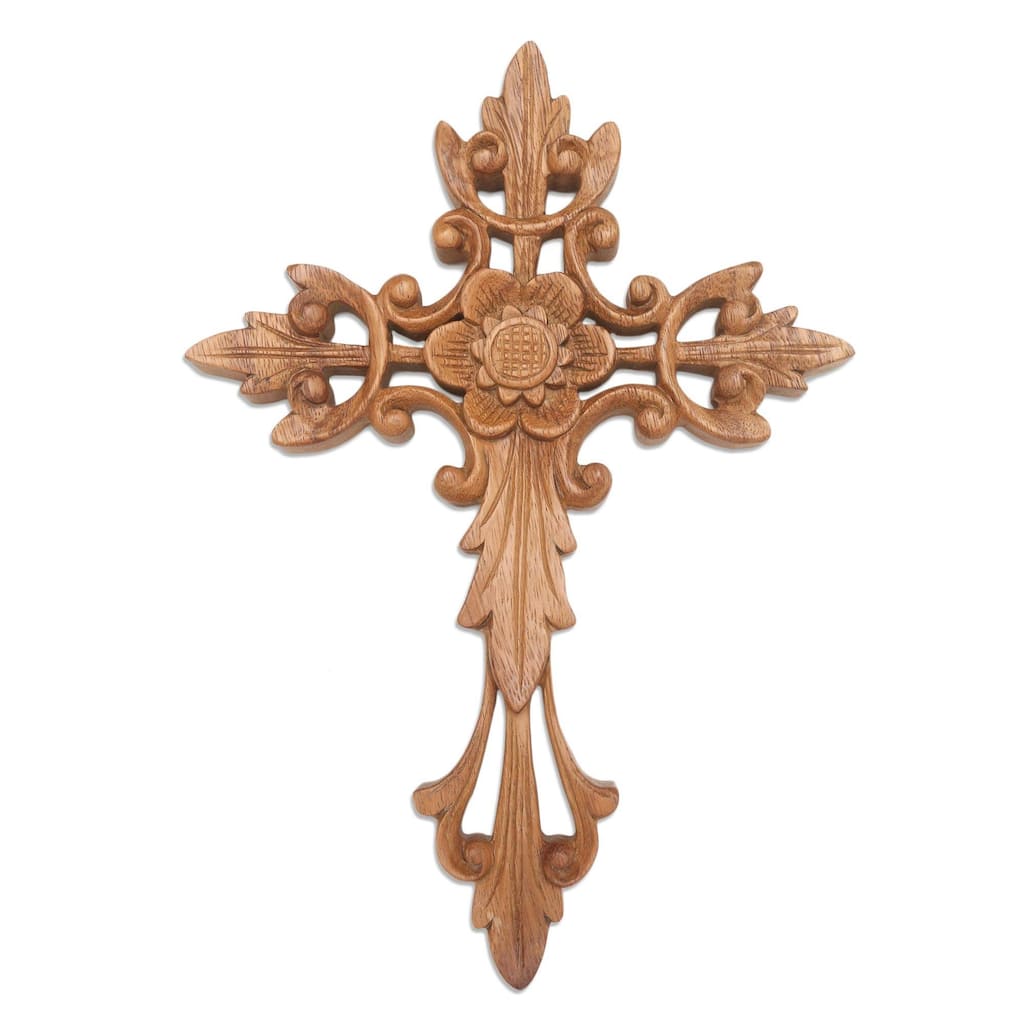 NOVICA Natural Cross, Wood wall cross
