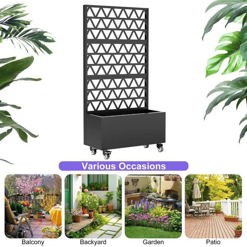 Outdoor Elevated Planter Box with Trellis Casters for balconies garden