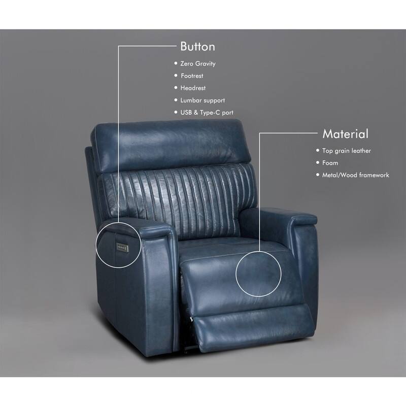 Leather Zero Gravity Power Recliner with Power Headrest and Power Lumbar,USB&USB-C Port