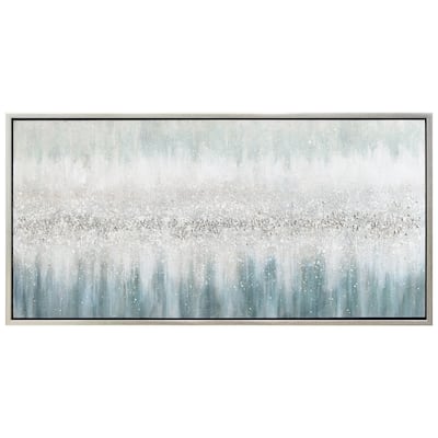 Silver Mist Textured Glitter Hand Painted Framed Canvas Wall Art