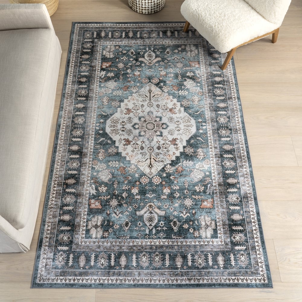 Nuloom Delisa Vintage Stain-Resistant Machine Washable Area Rug