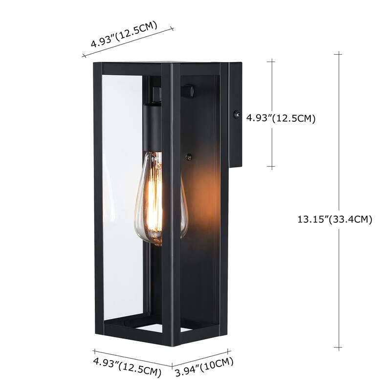 1-Light 12.76in Outdoor Wall Light with Matte Black Finish & Clear glass shade
