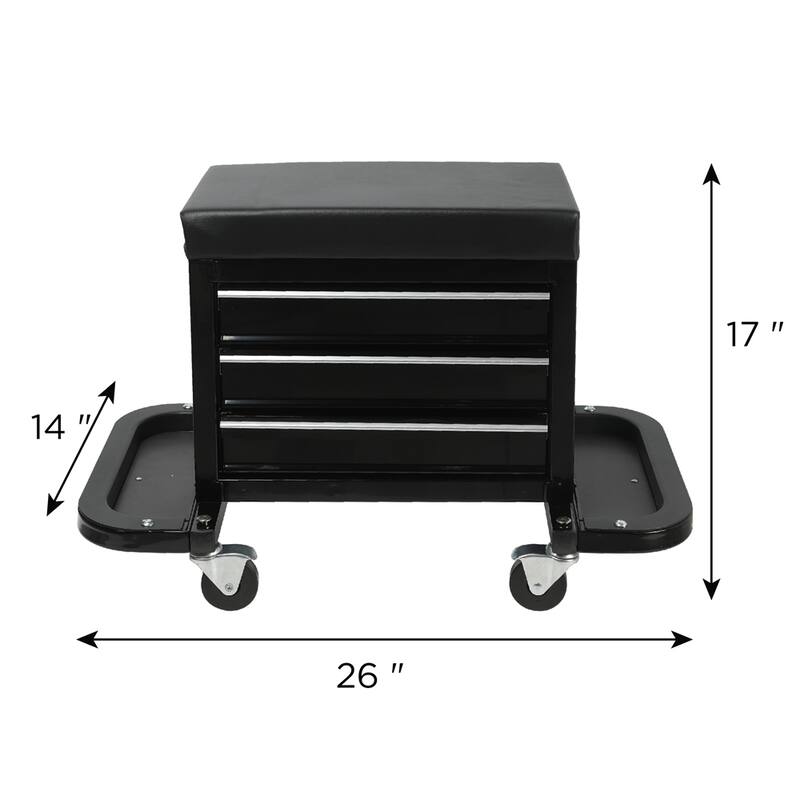 3-Drawer Tool Chest Rolling Mechanic Seat with Tool Trays