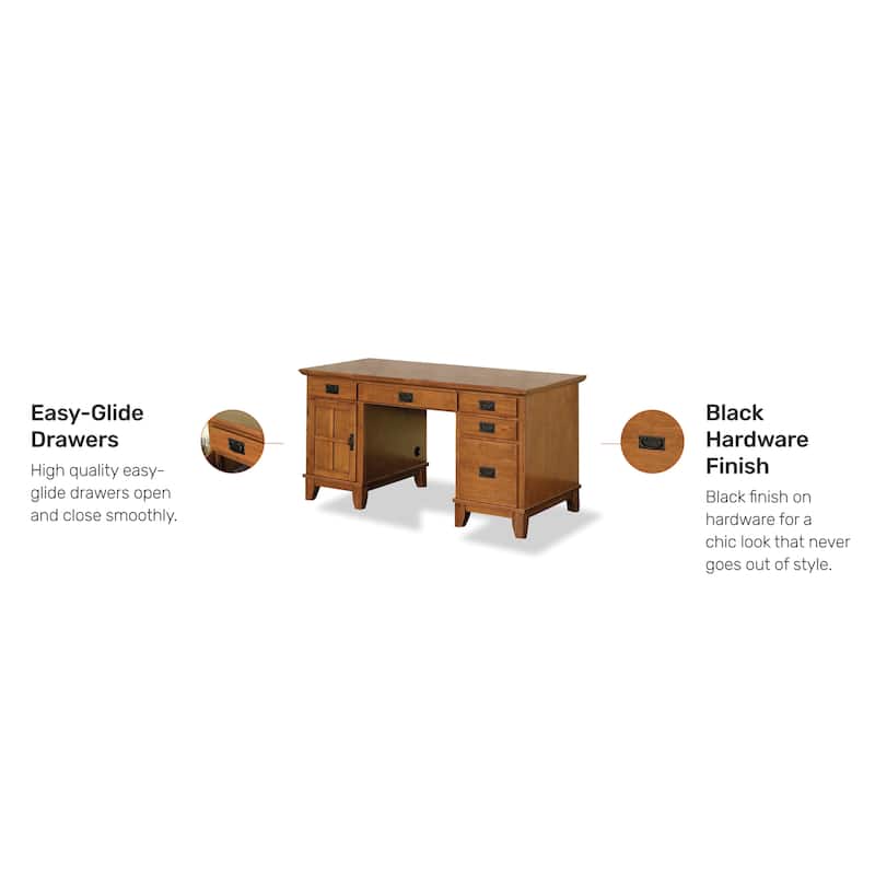 Arts and Crafts Cottage Oak Pedestal Desk by Homestyles