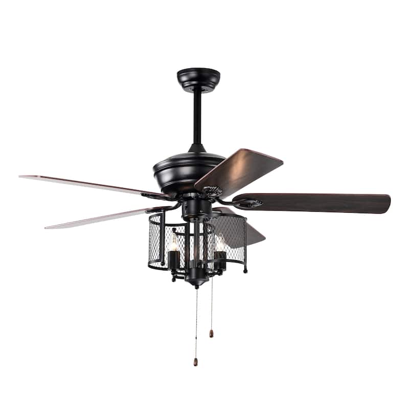 52'' Farmhouse Ceiling Fan 5PCS Dual Finish Blades Industrial Fandelier - Blackf