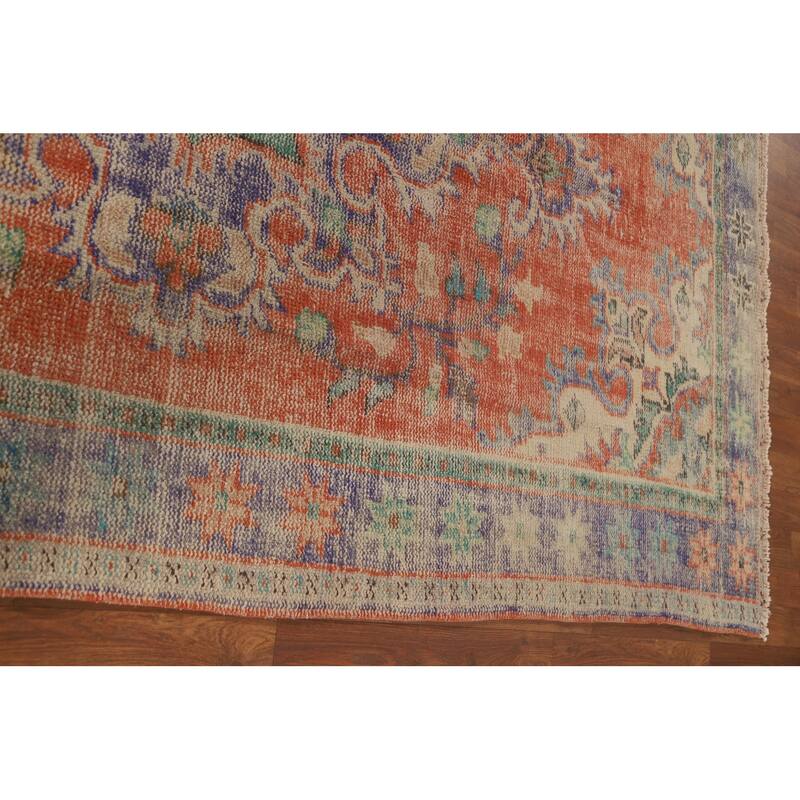 Distressed Orange Sparta Turkish Vintage Area Rug Handmade Wool Carpet - 5'4" x 9'3"
