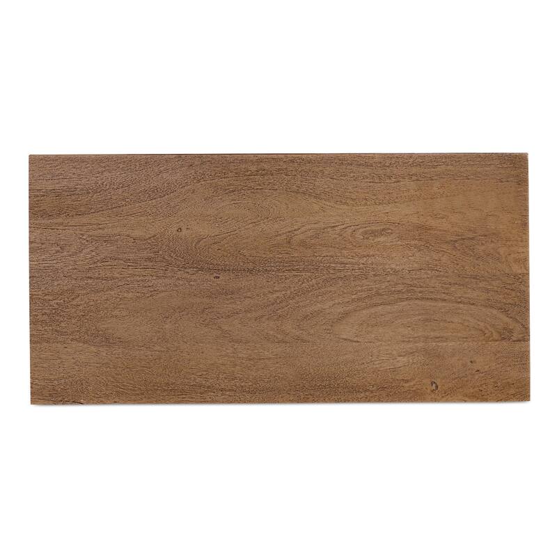 NADAAL STUDIOS Valenor Nightstand, Solid Acacia Wood with Hammered Iron Base and Traditional Beveled Details, Brown