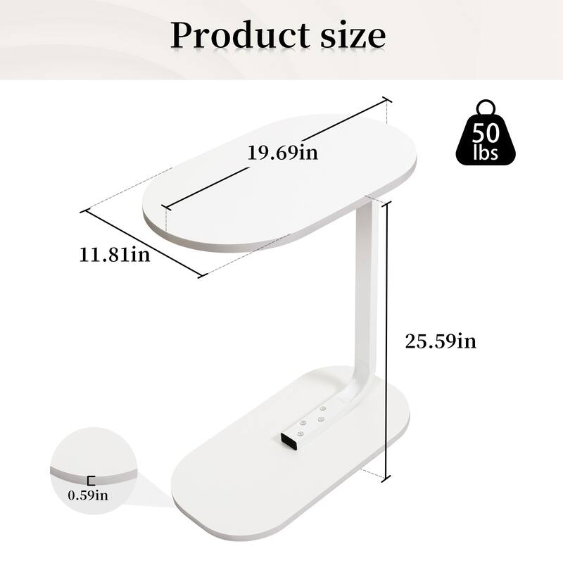 Cshaped Side Table Accent Table, Wood Desktop End Table 19.69” x 11.