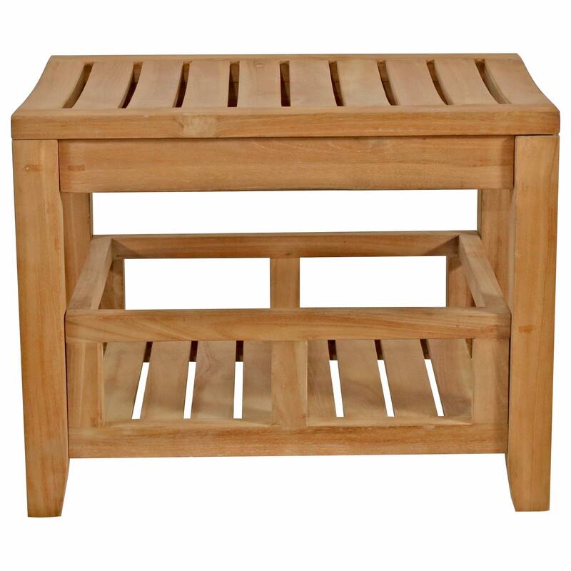 Seven Seas Teak Rustic Teak Wood Malibu Shower Stool With Shelf
