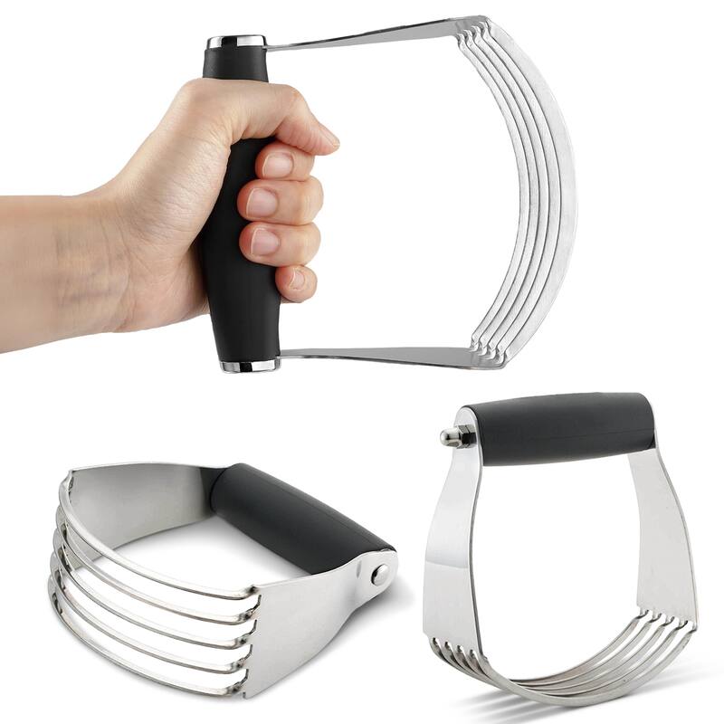 Cheer Collection Stainless Steel Dough Blender with 5 Blades and Non Slip Handle Black - Black