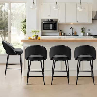 Glitzhome 26"H Faux Leather Upholstered Counter Stools with Metal Legs Set of 2/4 - N/A