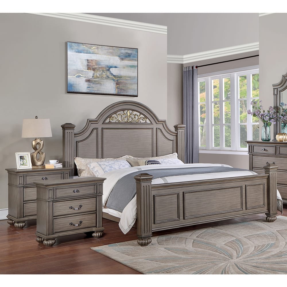 Vame 3-Piece Traditional Grey Wood Poster Bedroom Set With Two Nightstands by Furniture of America