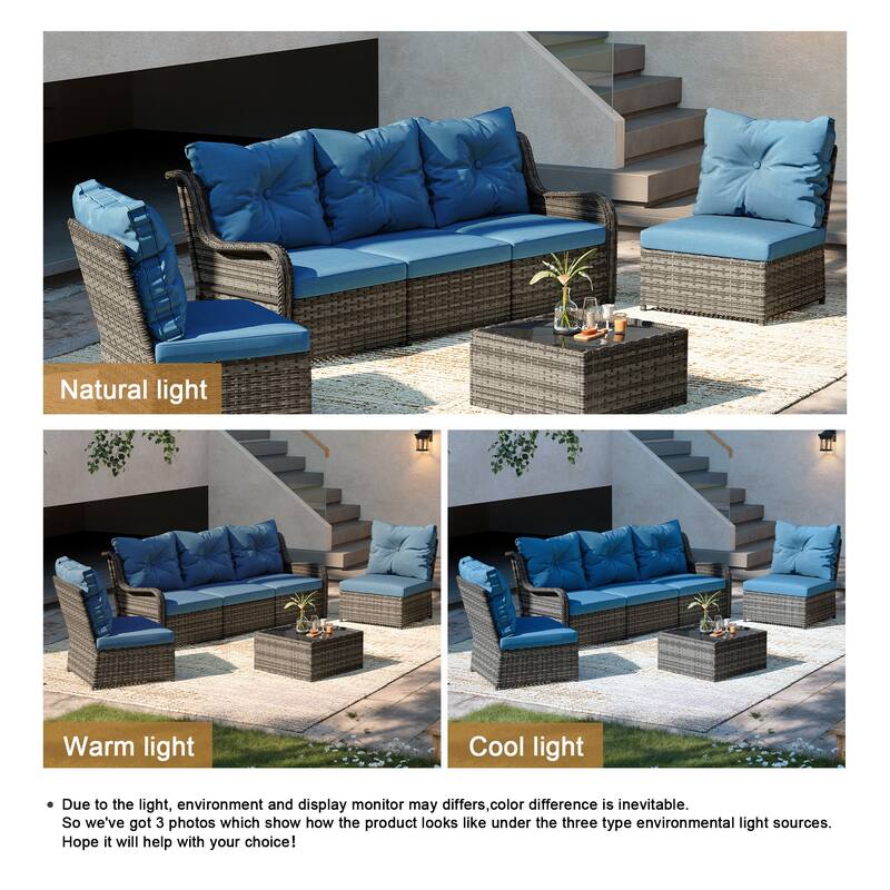 6-pieces Patio Wicker Outdoor Sectional Seating Sofa Set with Coffee Table