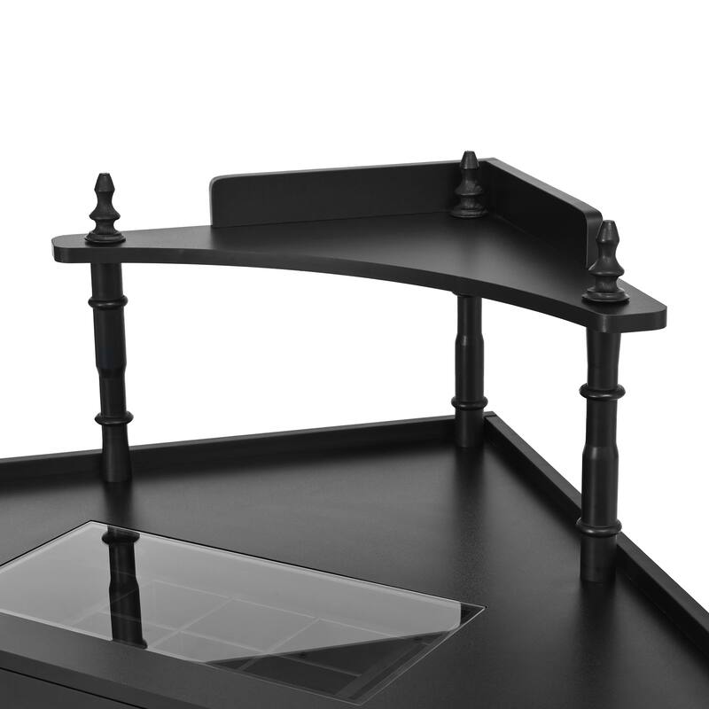 Corner Vanity Desk Set with Cushioned Stool and Charging Station,Triangle Makeup Desk with Removable Pull-Out Side Cabinet