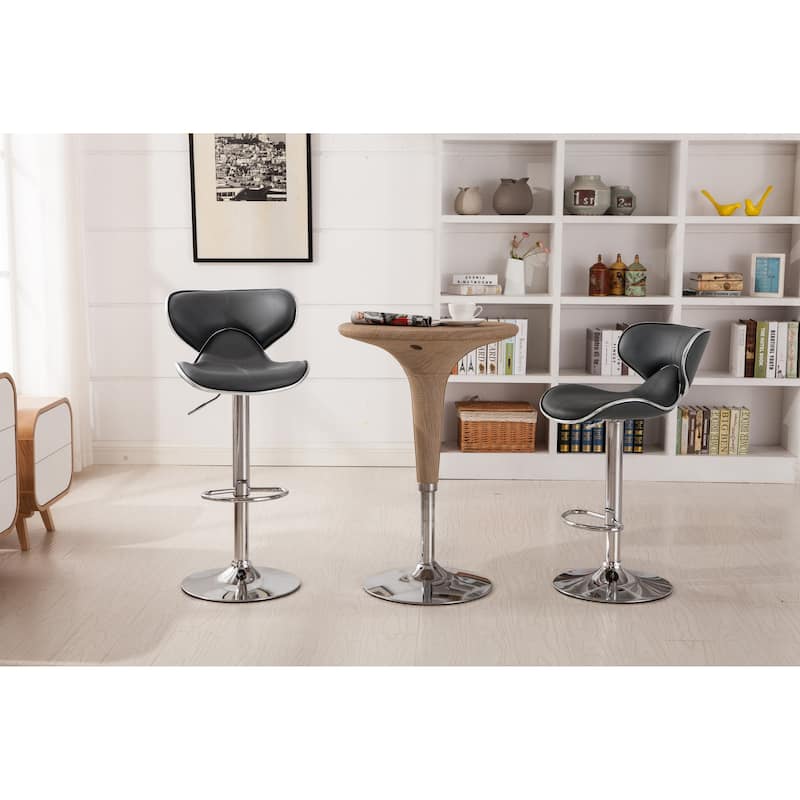 Faux Leather Upholstery Bar Stool Set of 2, Adjustable Swivel Bar Stool with Chrome Base for Kichen Island, Bar & Counter