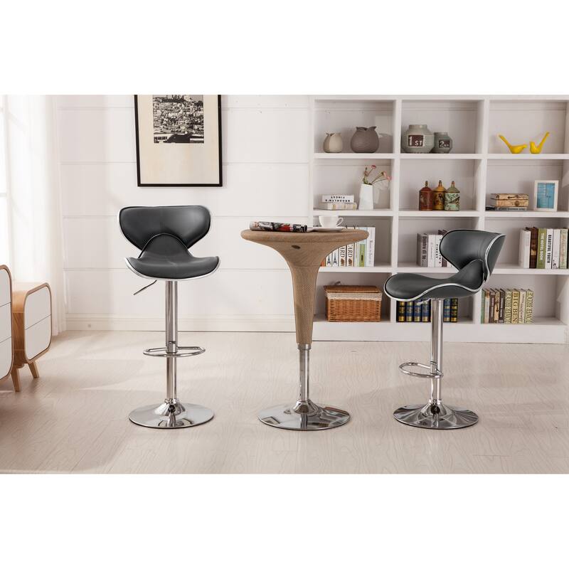 Modern Set of 2 Swivel Bar Stools with Leather Seat, Chrome Base, Height Adjustable, for Kitchen Island Dining Room