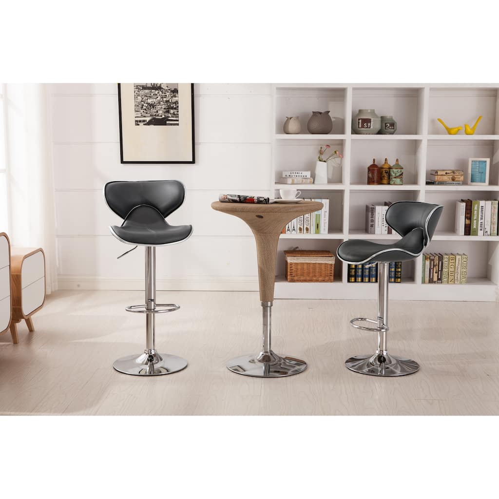 Upholstery Airlift Adjustable Swivel Barstool With Chrome Base, Set Of 2