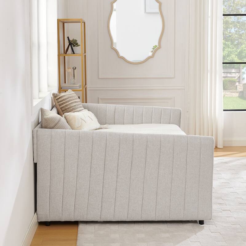 Daybed with Trundle Upholstered Tufted Sofa Bed