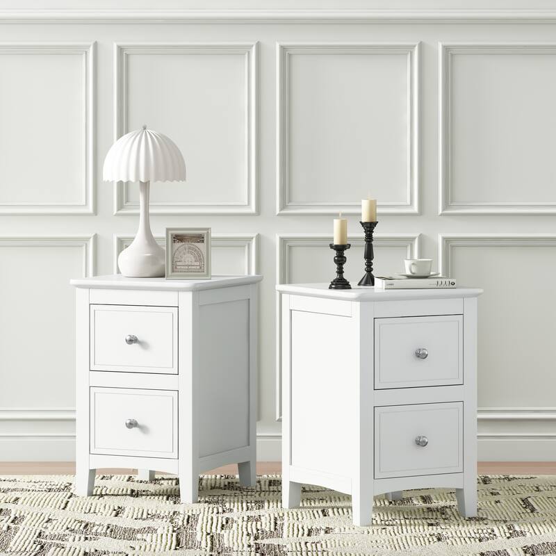14.2" Farmhouse Nightstand with 2 Drawers,Solid Wood End Side End Table for Bedroom, Living Room