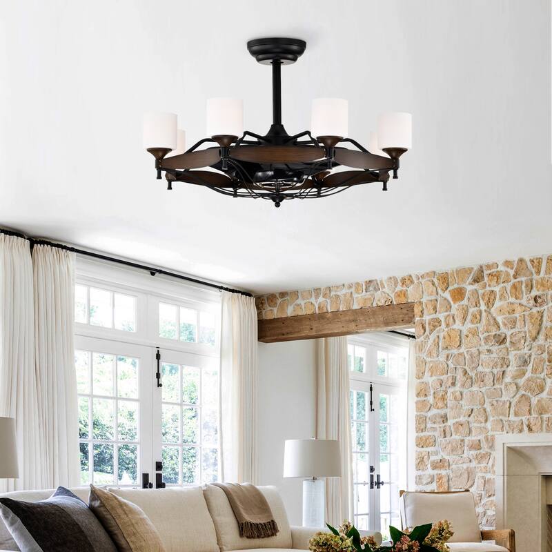 Classic Ceiling Fan Light with Lighting and 6 Speed Settings, Reversible DC Motor for Bedroom and Living Room