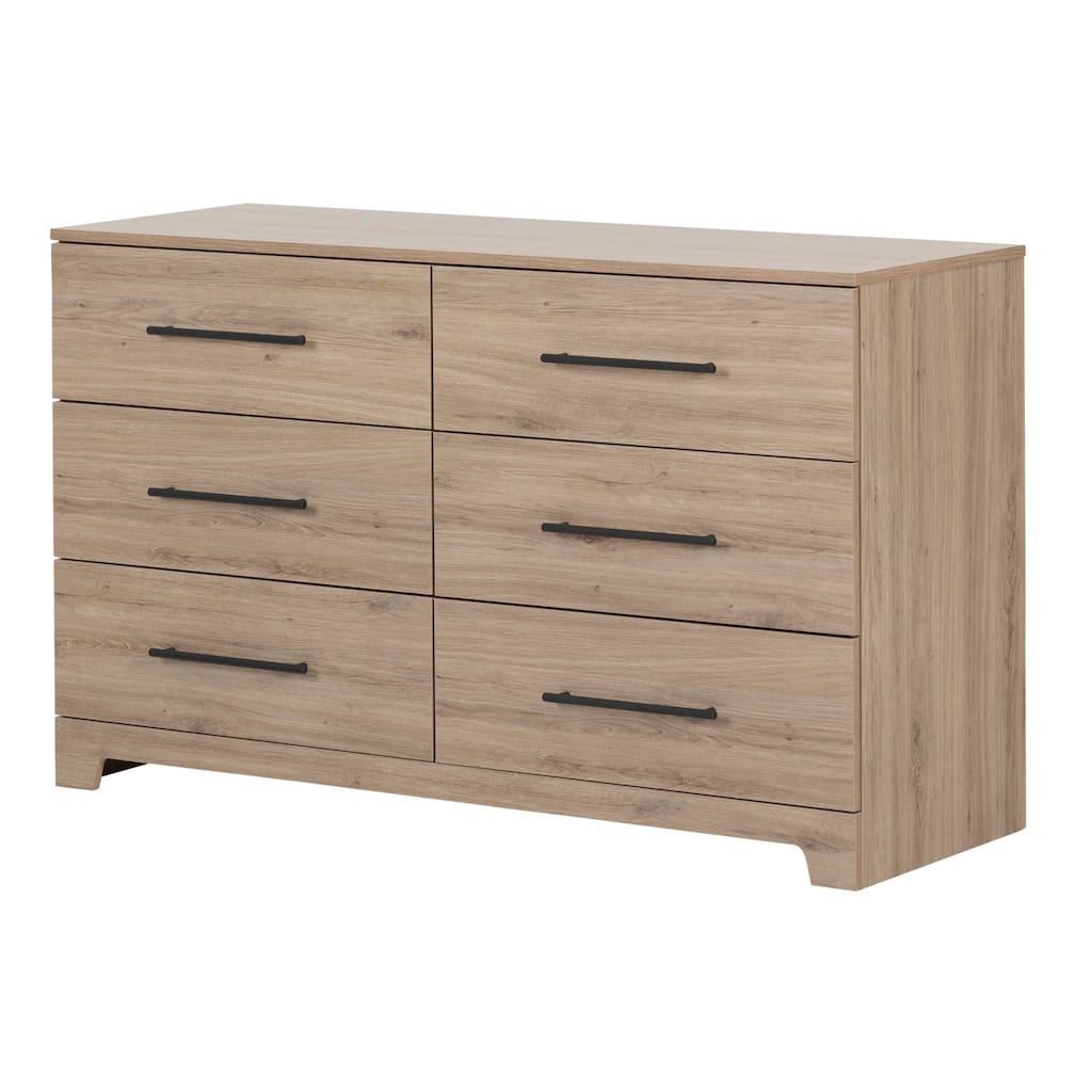 6-Drawer Rustic Oak Dresser with Natural Wood Look, Modern Metal Handles, and Ample Storage for Clothes or Linens