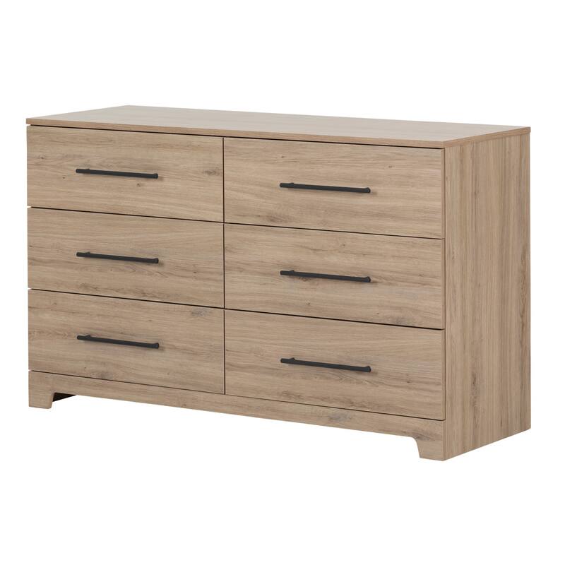 6-Drawer Rustic Oak Dresser with Natural Wood Look, Modern Metal Handles, and Ample Storage for Clothes or Linens