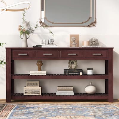 Stylish Entryway Console Table with 4 Drawers and 2 Shelves