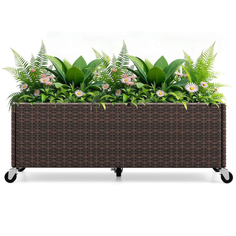 Costway 1/2 PCS Raised Garden Bed All-Weather PE Rattan Wicker Patio