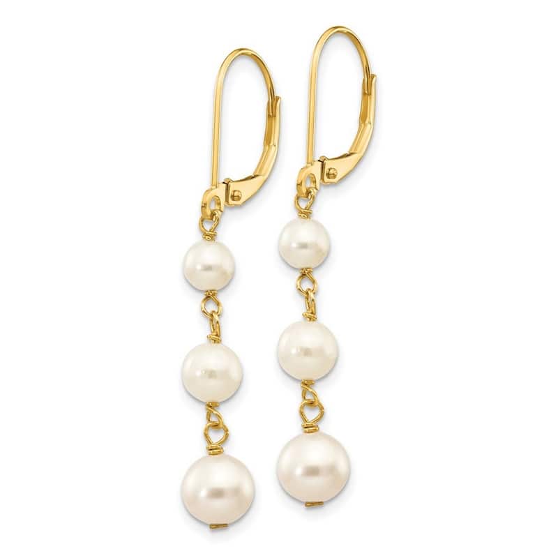 Curata 14k Yellow Gold 40x7mm Triple Freshwater Cultured Pearl Leverback Dangle Earrings