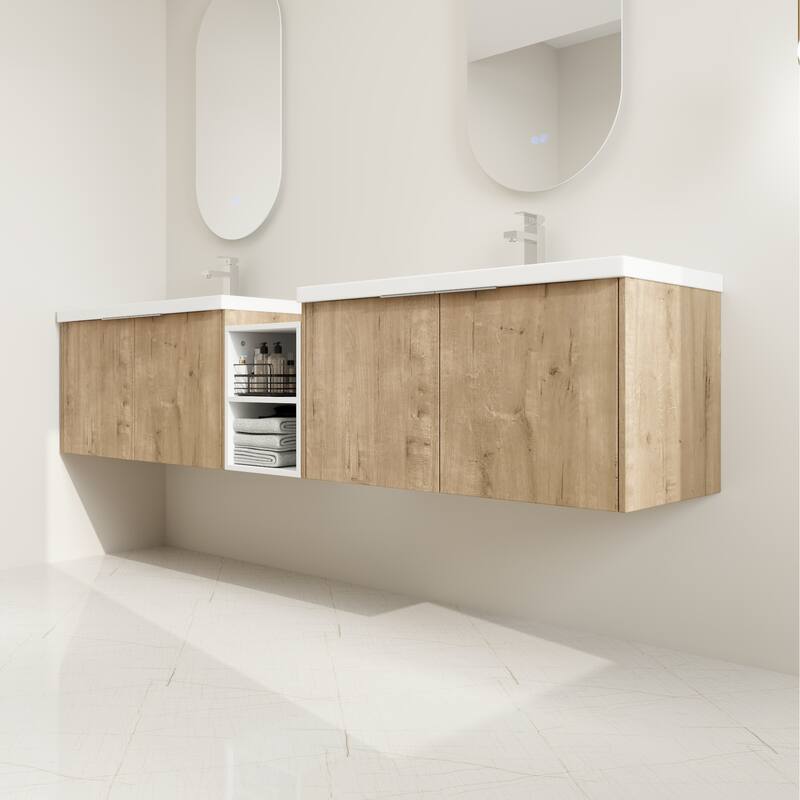 BNK 12/24/36/48/60 Inch Wall-Mounted Bathroom Vanity, Bathroom Cabinet with Doors or Side Shelves